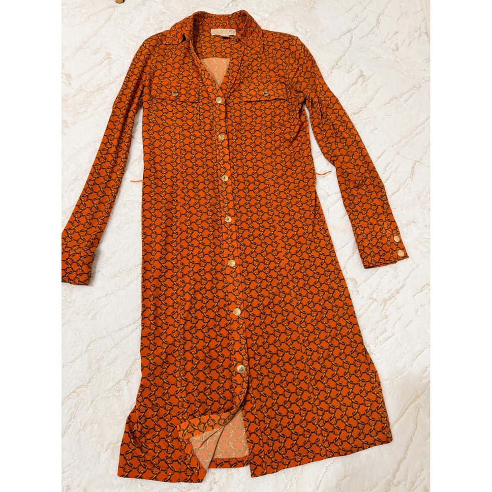 Michael Kors Chain Link Print Button Front Shirt Dress XS - Picture 7 of 9